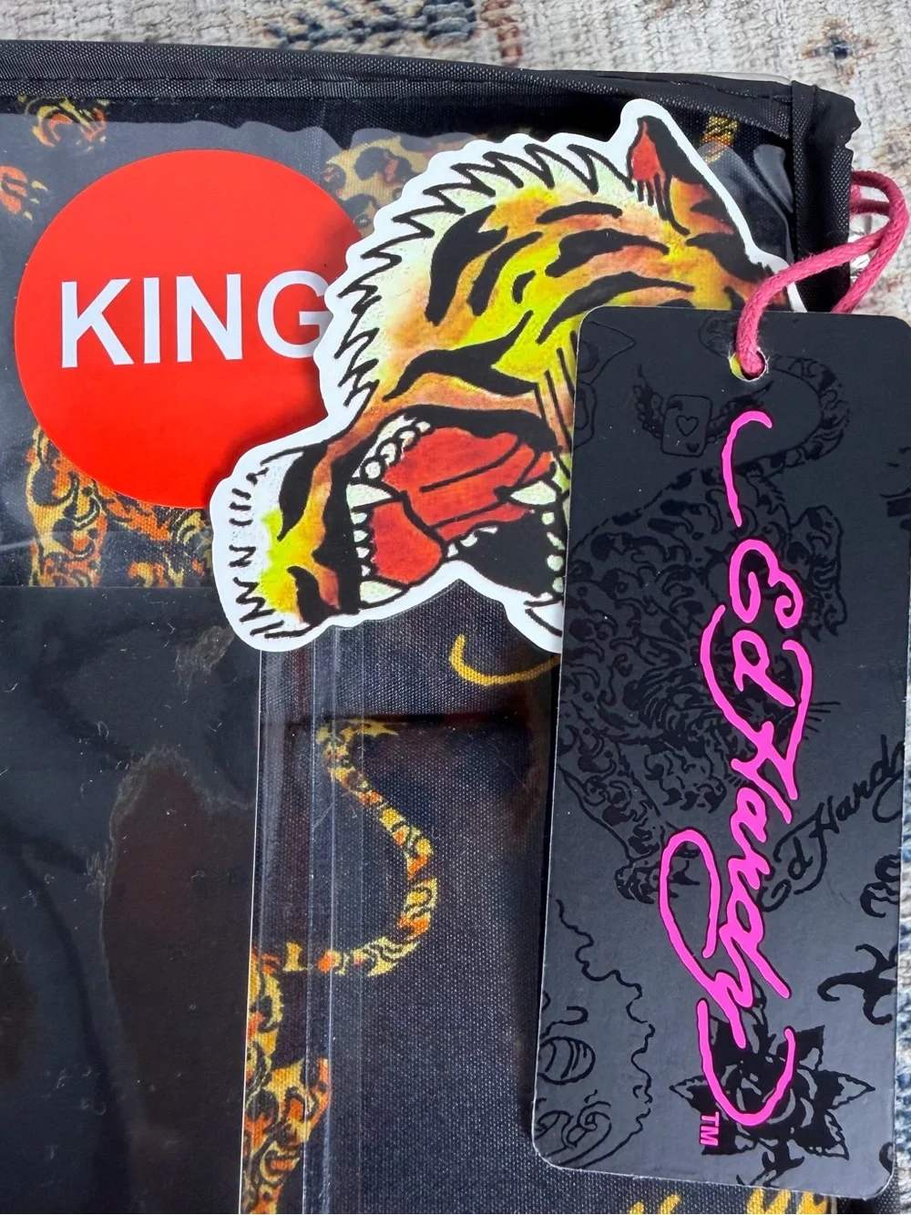 Ed Hardy Black Sheet Set with Gold and Orange Tiger Motif